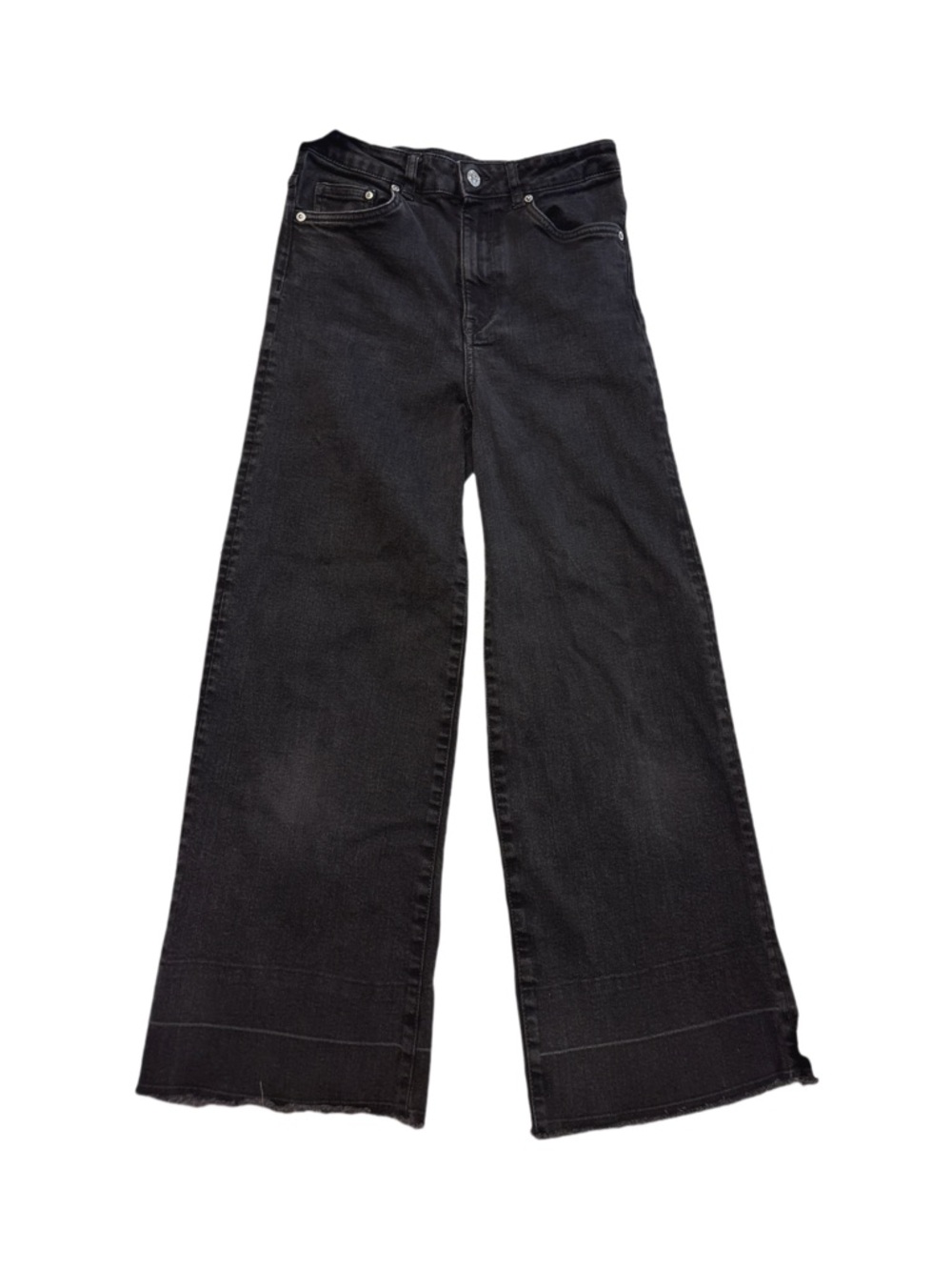 &Denim Black High-Rise Wide Leg Raw Hem Culotte Cropped Jeans Size 28